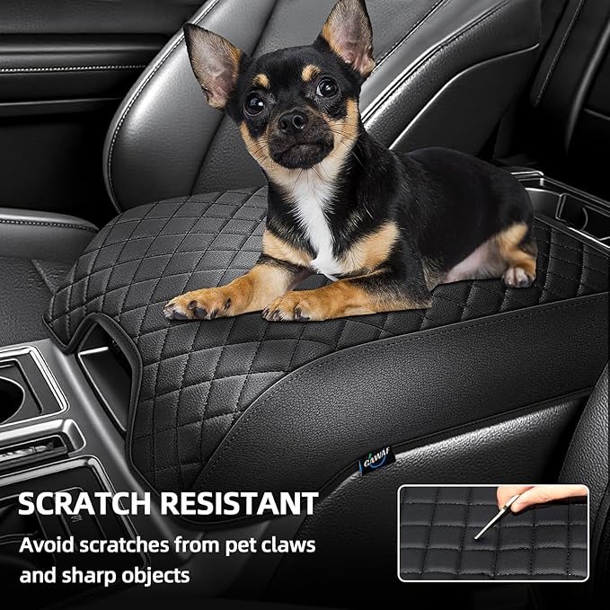 Center Console Cover Compatible with 2015-2020 Ford F150, 2017-2022 F250 F350 F450, 2018-2024 Expedition, Leather Armrest Cover Center Console Cushion with Hidden Pocket (Bucket Seat Only)