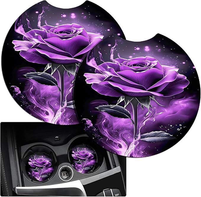 JANENFNA Car Armrest Cover Pads Universal Fashion Cute Auto Center Console Armrest Cover Pad with 2PCS Car Coasters Soft Waterproof Car Armrest Seat Protector for Women,Purple Rose