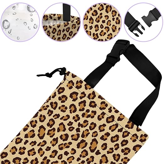 UUCBTAH Car Trash Bag Hanging Brown Leopard Print Car Trash Can for Back Seat Waterproof Car Garbage Can with Adjustable Straps and Drawstring for Car Accessories Vehicle Travelling Camping