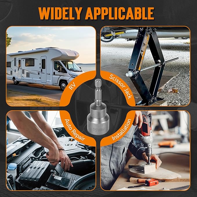 TONDA RV Scissor Jack Socket, Camper Travel Trailer Drill Adapter, Works with 3/4 inch or 19mm Hex Drive Jacks, 1/4 Inch Hex Shank, 1 PACK