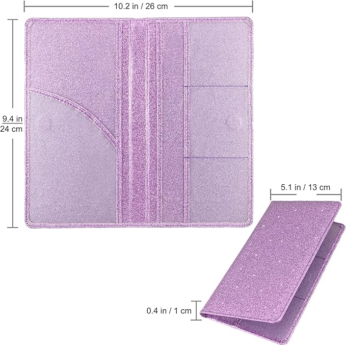 Car Registration and Insurance Holder, Premium Leather Insurance and Registration Holder,vehicle Glove Box Car Organizer, with Magnetic Shut for Cards, Driver License (Glitter Purple)