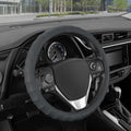 BDK Genuine Gray Leather Steering Wheel Cover for Car, Medium (14.5" - 15.5") – Ergonomic Comfort Grip for Men & Women, Universal Fit Car Steering Wheel Cover for Most Vehicles