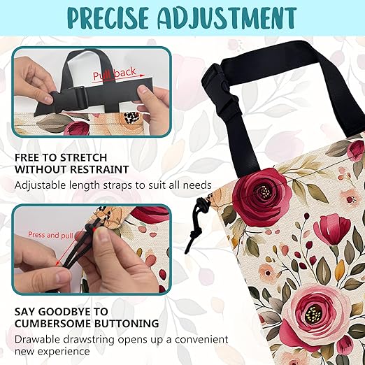 KXWQTRDD Car Garbage Bag Vintage Red and Pink Floral Hanging Canvas Car Trash Bag Drawstring Car Back Seat Organizer for Car Back Front Seat Console with Adjustable Buckle
