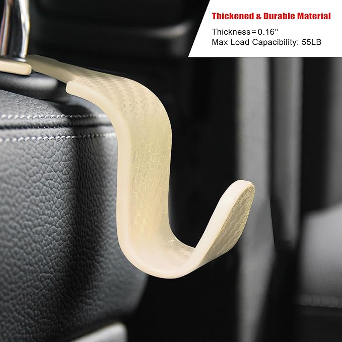 Amooca Car Seat Headrest Hook 4 Pack Hanger Universal Vehicle Car Storage Organizer for Handbag Purse Coat S Type Checkered Beige