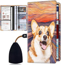 Car Registration Holder, Waterproof PU Leather Vehicle Card Document Glove Box Organizer, Women Interior Auto Accessories Case for Cards, Driver License Car Insurance Holder, Corgi Dog Oil Painting