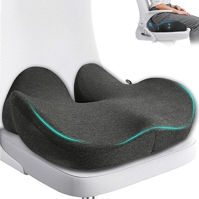 XZdream Memory Foam Seat Cushion,High Support Ergonomic Office Chair Cushion Thickened with Strap for Hip, Sciatica,Hemorrhoids,and Tailbone Pain Relief,Seat Cushion for Car,Home,Office