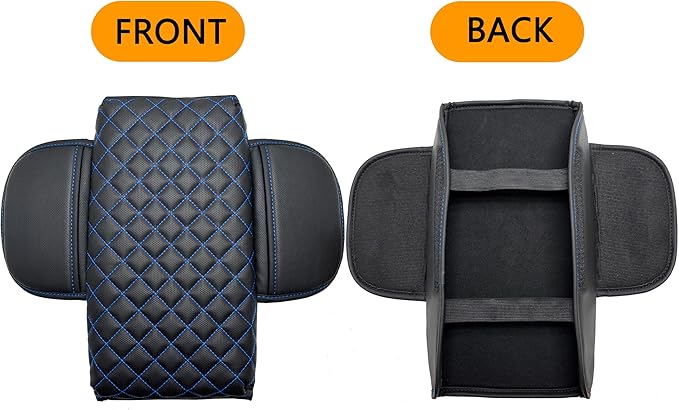 Center Console Cover for Ford Explorer 2026 2025 2020-2024 Accessories 1.2in Thickness Armrest Cover Leather Arm Rest Box Lid Protector Cushion Pad Middle Console Cover with Side Pockets (Blue Stitch)