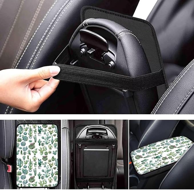 Cactus Car Armrest Pad Soft Breathable Automotive Center Console Non Slip Arm Rest Protector Cover Universal Cactus Car Interior Accessories Decor Green