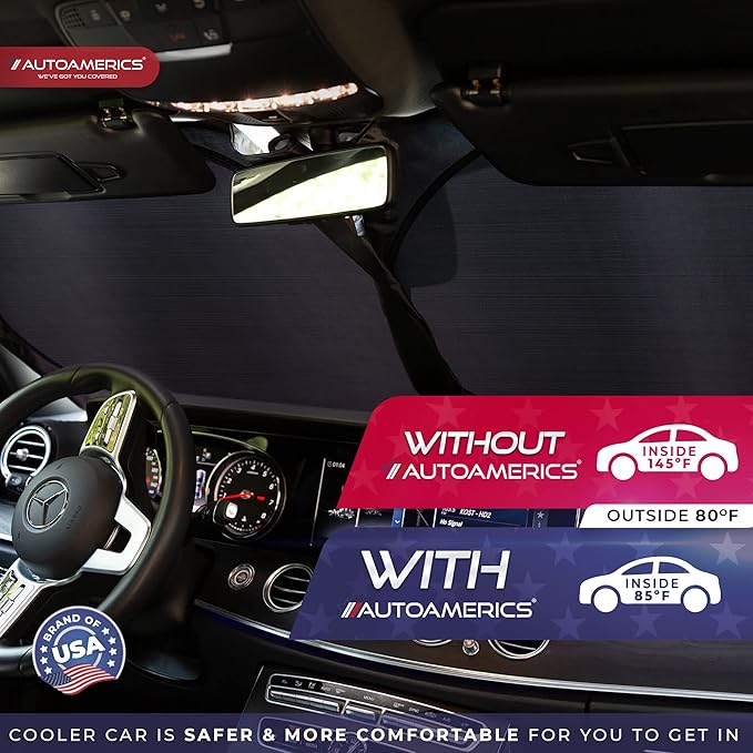 Autoamerics 1-Piece Windshield Sun Shade - Metallic Gray Foldable Car Front Window Sunshade for Most Cars SUV Truck Heat Blocker Visor Protector Blocks Max UV Rays and Keeps Your Vehicle Cool - Large