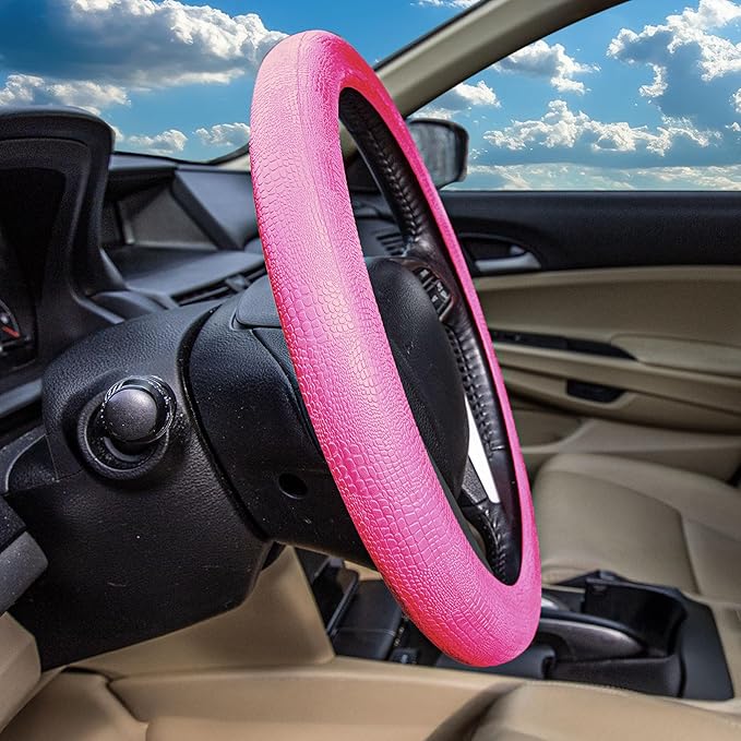 FH Group Universal Fit Silicone Snake Pattern with Massaging Grip Steering Wheel Cover fits Most Cars, SUVs, Trucks, and Vans Baby Pink