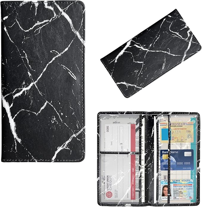 Augeny Car Registration and Insurance Holder, 5.11" x 9.44" Premium Auto Glove Box Organizer with Magnetic Closure, Wallet Case Accessories for Cards, Document, Driver License (Marble Black)