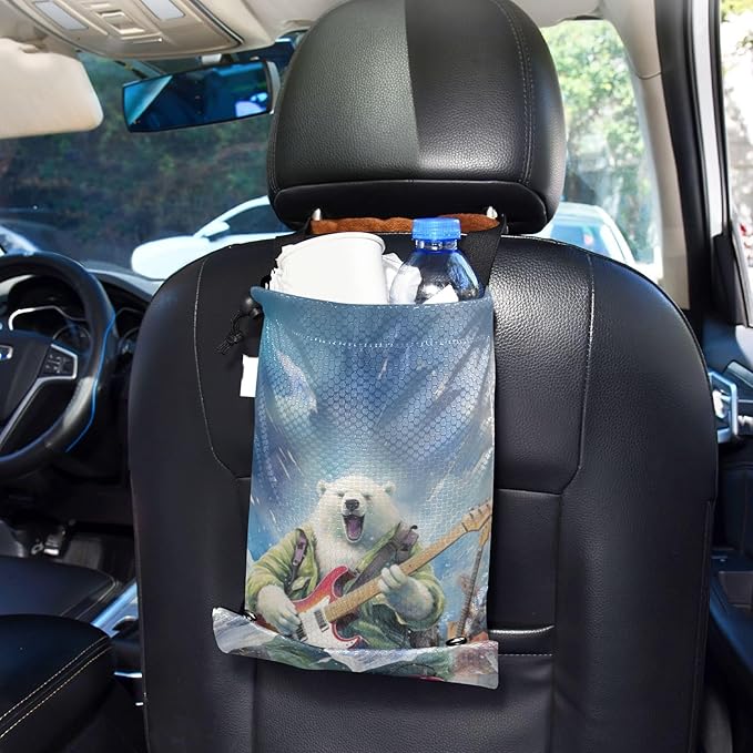 ALAZA Hanging Car Trash Bags Garbage Bag Trash Can for Back Seat Small Bear Music Washable Storage Bag Retractable 2 Pack