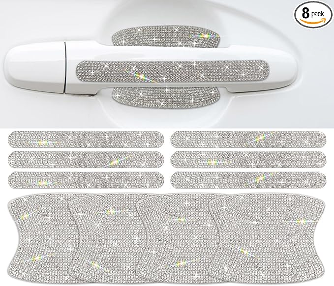 hinestone Bling Door Handle Reflective Trim Stickers Universal Side Rear View Mirror Safety Scratch Resistant Protector Galaxy AB Set