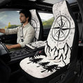 Qeluxign Air Mesh Car Seat Covers & Accessories 5-Piece Set 2 Seat Covers, 2 Shoulder Belt Pads, 1 Console Pad PU Leather Car Interior Set for Women,Compass Mountain Pine Tree