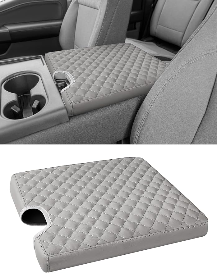 Center Console Armrest Cover for 2015-2025 Ford F150 F250 F350 F450 F550 with 40/20/40 Jump Seat, PU Leather Middle Console Cover Seat Box Lid Protective Cover Cushion Pad, Truck Accessories