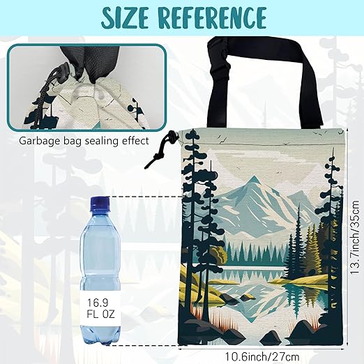KXWQTRDD Car Garbage Bag Mountain and River Forest Hanging Canvas Car Trash Bag Waterproof Drawstring Car Back Seat Organizer for Car Back Front Seat Console with Adjustable Buckle