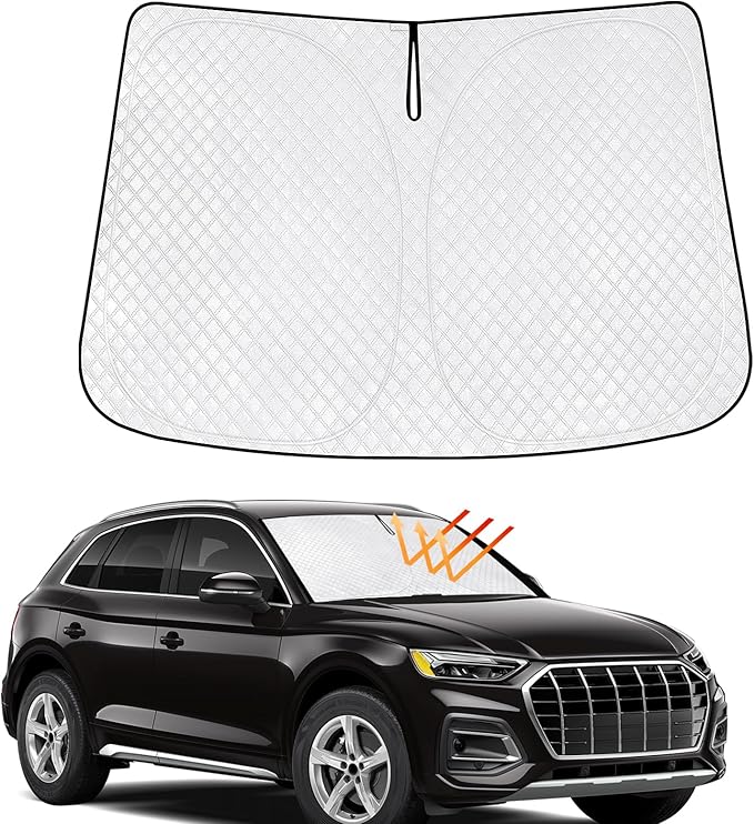 KMF Windshield Sun Shade for Audi Q5 2018-2024 with 310T Foldable Car Sun Shade,Custom Fit Sunshade for Front Window Sun Visor Protector Interiors Block UV Rays Accessories