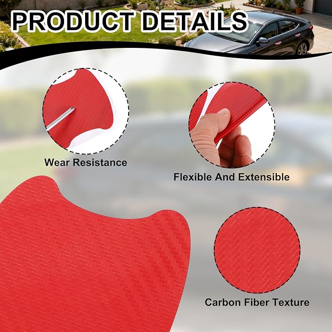 PATIKIL 2.68" x 3.35" Car Door Handle Sticker, 8Pcs Carbon Fiber Anti-Scratches Vehicle Door Cup Protector with Scraper Auto Door Handle Protective Film for Cars Trucks RV SUV, Red