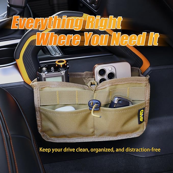 Seat Back Storage Bag for Ford Bronco 2021-2025, MOLLE Tactical Organizer for 2-Door & 4-Door (Not Sport), Armrest Storage Pouch, 600D Oxford, No Drill Easy Install, Off-Road Gear Holder Brown
