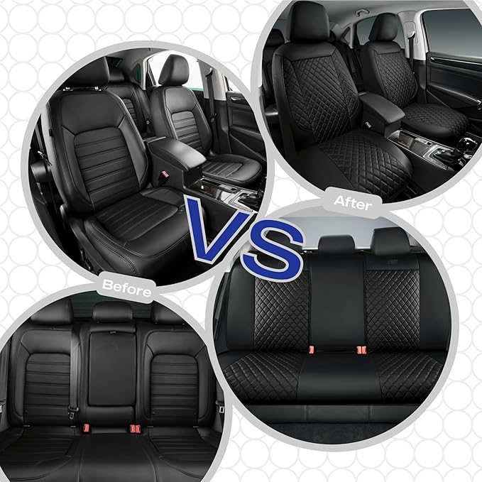 Skechers Car Seat Covers,Piping Luxury Faux Seat Covers,Waterproof Anti Slip Car Seat Protector Full Set,Car Accessories Airbag Universal Fit for Most Cars,Vans,Trucks,SUV,Black