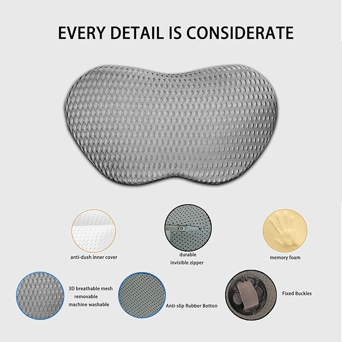 Memory Foam Car Seat Fill Cushion, Driver Seat Cushion for Tailbone Pain Relief, Car Lumbar Support for Driving Seat, Car Booster Seat for Short Drivers，Car Seat Pad (Light Gray)