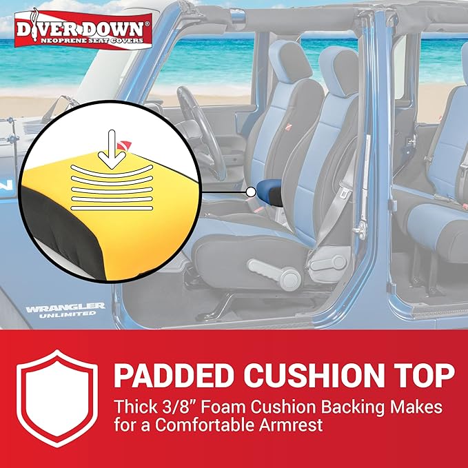 Diver Down Neoprene Center Console Cover - Fits Jeep 2007-2018 JK JKU Wrangler - Cushioned Armrest Cover - Doesn't Burn Your Elbow - Tight Custom Fit - Comfortable Foam Armrest Pad (07-10 Red)