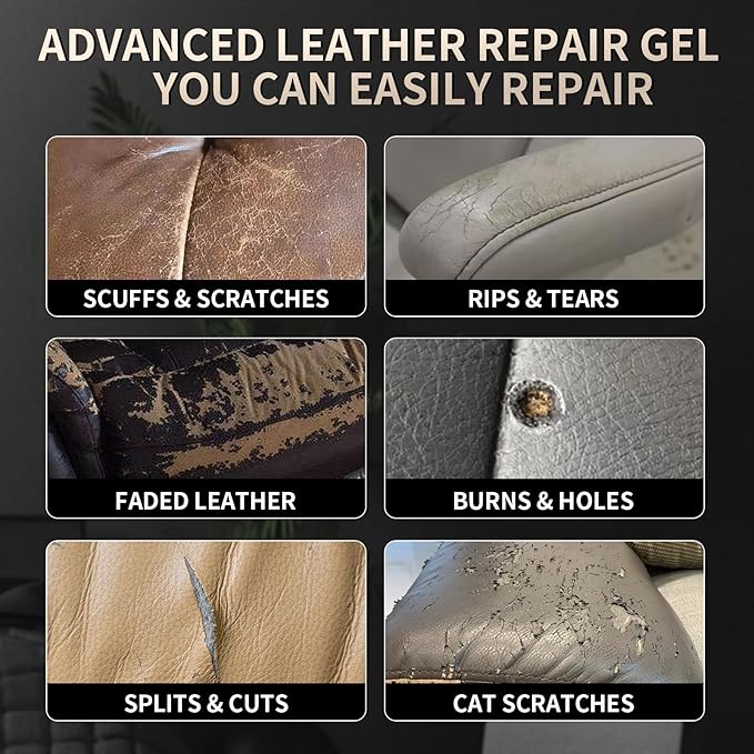 2026 Upgraded Advanced Leather Repair Gel, Multifunctional Leather Repair Kit for Car Seat Vinyl Repair Kit, Professional Leather Repair Coloured Cream Gel, Couch and Jacket Repair Kit (Grey*)