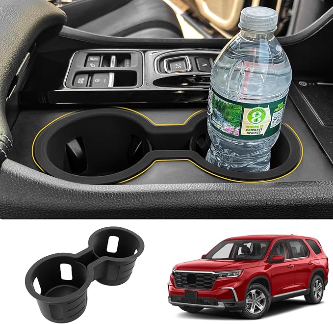 Maxzina Cup Holder Compatible with 2023-2026 Honda Pilot Car Center Console Cup Holder Silicone Insert Storage Box Interior Armrest Organizer for 2024-2026 Honda Ridgeline&Passport Accessories (Black)