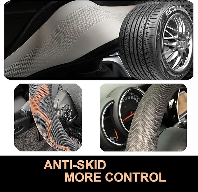 PINCTROT XL Size 17.5-18 Inch Comfy Grip Steering Wheel Cover for Semi Truck, Fits RV, Big Rig Trucker, 18 Wheeler and Classic Cars, Anti-Slip Design 17.5-18 Inch(Silicone Brown)