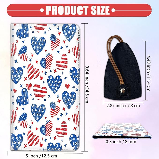 SOTWONSO Car Registration Holder, PU Leather Vehicle Card Document Glove Box Organizer, Women Interior Auto Accessories Case for Cards, Driver License Car Insurance Holder, Patriotic Americana Hearts