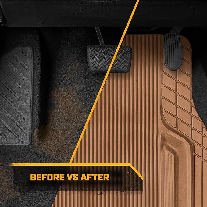 Cat® ToughLiner™ Car Floor Mats - Heavy Duty Trim to Fit Mat for Trucks - Car Mats & SUV Floor Liners for Car - All-Weather Truck Accessories & Odorless Rubber Automotive Mats - Beige