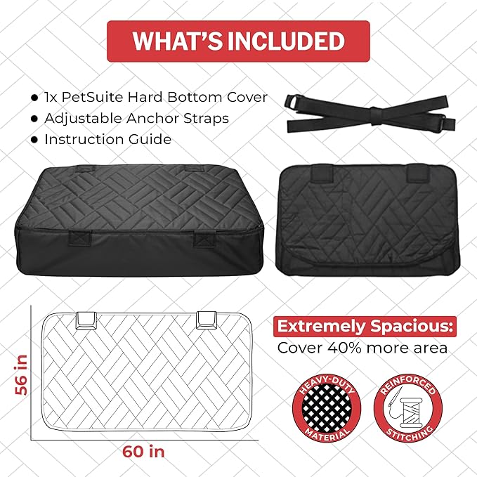 PetSuite Hard Bottom Dog Car Seat Cover for Back Seat – 300-lb Strength Pet Cover for Dogs with 40% Extra Space, Waterproof Nonslip Backseat Hammock for Cars & SUVs (Car or SUV)