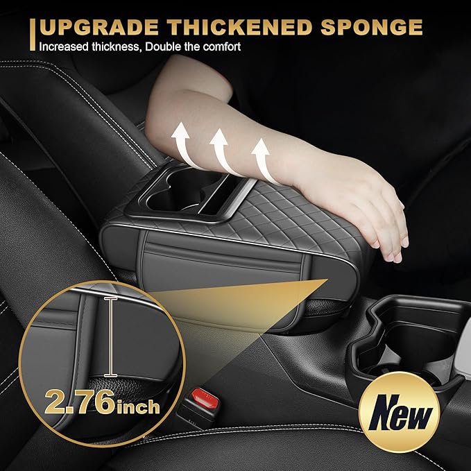 Center Console Cover for Clarity: Armrest Cover for Car with 2 Storage Bags - Waterproof Leather Center Console Cover with Cup Holder for Car,Anti-Scratch Auto Armrest Pad Accessory （Grey