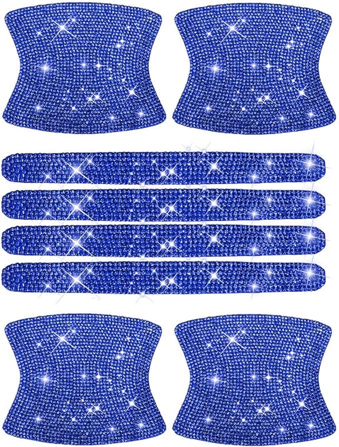 kingsea 8pcs Bling Car Door Handle Protector Stickers,Crystal Rhinestone Glitter Car Door Handles Cup Scratch Protectors Decals Universal (Blue)