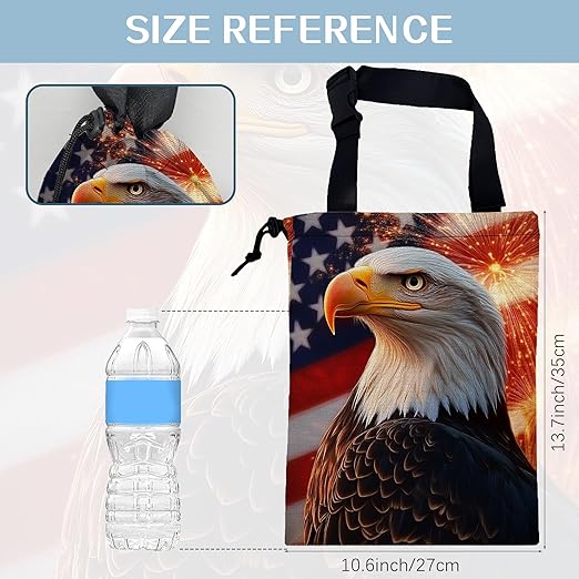 Vintage Bald Eagle Car Trash Bag,American Flag Strap Drawstring Car Garbage Bags,Car Back Seat Organizer with Adjustable Buckle for Car Accessories