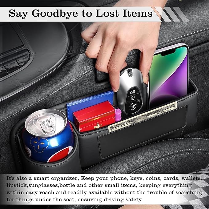 TESHITVLOG 2 Pack Car Seat Gap Filler Organizer, with Cup Holder and Storage, for Car, SUV, Truck - Holds Keys, Cards, Phone, Sunglasses and Small Items