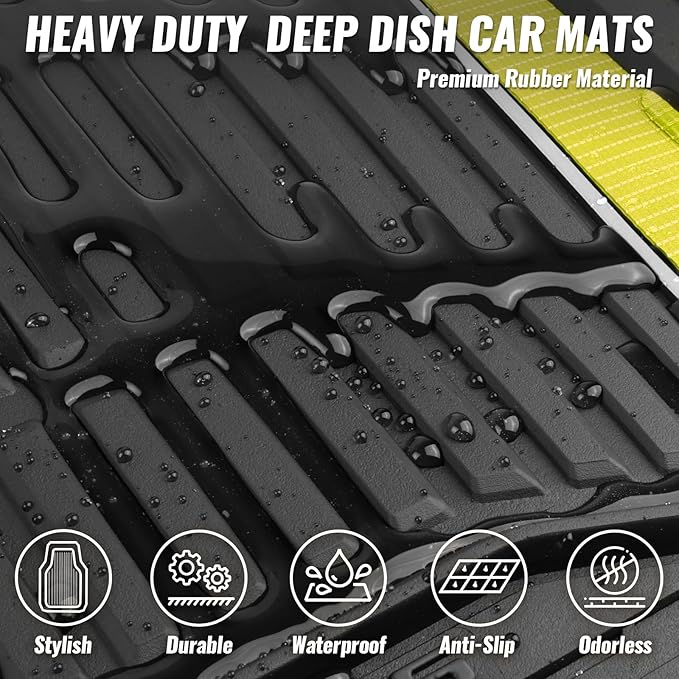 CAR PASS Heavy Duty Rubber Car Floor Mats, Deep Waterproof Car Floor Mats All Weather, Aluminum Film Floor Mats for Cars Non-Slip Universal Trim to Fit for SUV Trucks Sedans Vans,Black Yellow Metallic