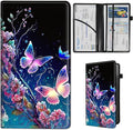 Qindaiwen Car Registration and Insurance Holder, Vehicle Card Document Elastic Band Closure Glove Box Organizer, Driver License Cards, Car Accessories for Essential Info, Colorful Butterfly