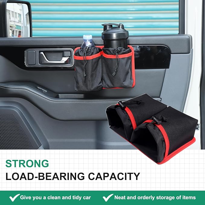 Car Water Cup Storage Bag Compatible with INEOS Grenadier 2020-2026, Co-Pilot Cup Holder Hanging Multi-Function Storage Bag Organizer Tray Interior Accessories (Red)