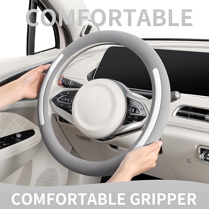 Steering Wheel Cover, Universal 15 inch, Faux Leather Steering Wheel Protector, Anti-Slip, Breathable & Heating-Compatible for Cars Trucks SUVs Vans