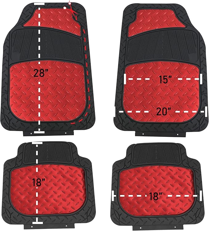 FH Group Automotive Floor Mats - Heavy-Duty Metallic Rubber Floor Mats for Cars, Universal Fit Full Set, Climaproof & Trimmable Floor Mats for Most Sedan, SUV, Truck, Red