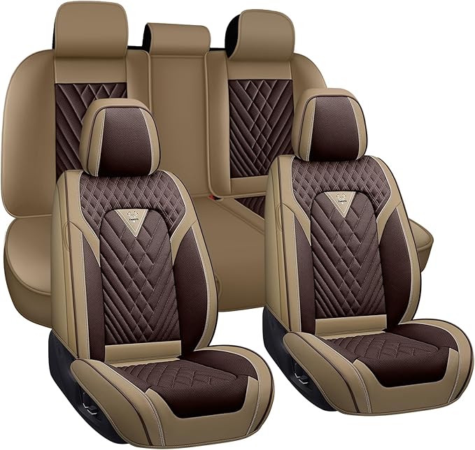 BYXN Car Seat Covers for Jeep Wrangler 2000-2026,Breathable Nappa Leather Car Seat Protector,Full Seat Cover Automotive Seat Cushion with Airbag Compatible(5 Seats,Beige-Brown)