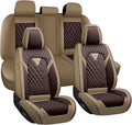 BYXN Car Seat Covers for Jeep Wrangler 2000-2026,Breathable Nappa Leather Car Seat Protector,Full Seat Cover Automotive Seat Cushion with Airbag Compatible(5 Seats,Beige-Brown)