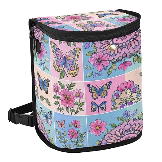 MNSRUU Car Trash Can with Lid, Flowers Butterflies Spring Car Trash Bag Hanging Organizers and Storage for Front Back Seat, Leak-Proof Trash Bin