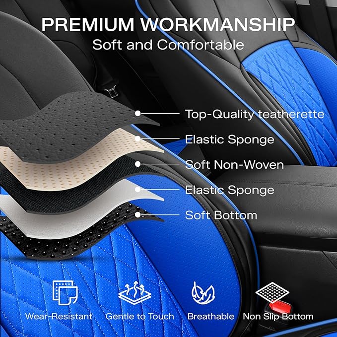 DuDuWang Seat Covers Custom Fit for 2024 2025 2026 Tacoma Pickup Truck Seat Cover Protector Cushion with Faux Leather Waterproof (BlackBlue, Full Set)