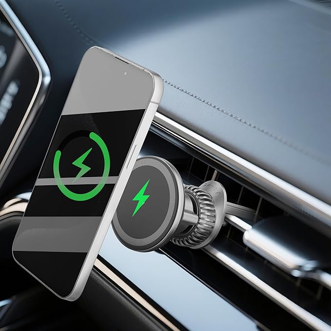 15W for MagSafe Car Mount Charger: Relocatable Car Phone Mount with 360° Adjustable Aluminum Arm , for Car Phone Mount Charger Dashboard/Windscreen/Vent Fit,Magnetic Phone Holder for car