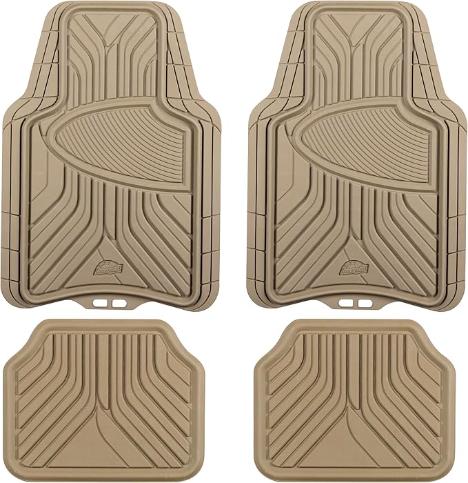 Armor All 4-Piece Trim-to-Fit Floor Mats, Full Coverage Mats for Cars, Trucks, SUVs — Tan