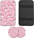 JANENFNA Car Armrest Cover Pads Universal Fashion Cute Auto Center Console Armrest Cover Pad with 2PCS Car Coasters Soft Waterproof Car Armrest Seat Protector for Women,Pink Shark Pattern