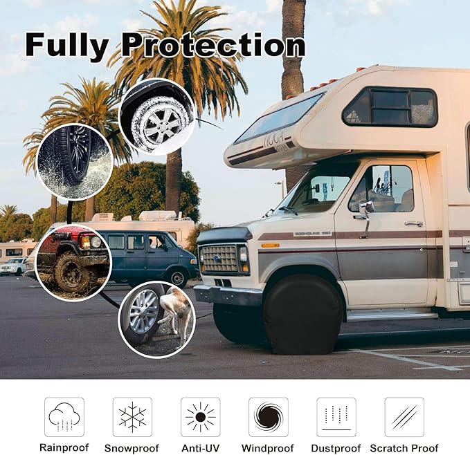 Explore Land Tire Covers 4 Pack - Tough Wheel Protector for Truck, SUV, Trailer, Camper, RV Universal Fits Tire Diameters 39''-42'', Black