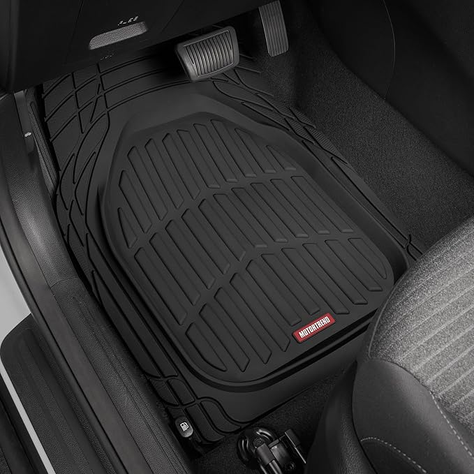 Motor Trend Original FlexTough Black Rubber Car Floor Mats for 3 Row Vehicles, Front & Rear 2nd Row Deep Dish All Weather Automotive Heavy Duty Trim to Fit, Automotive Liners for Cars Truck Van SUV